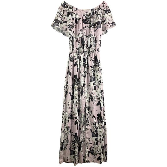 Parker Maxi Dress Small Lilac Purple Floral Print Off The Shoulder Short Sleeve - Picture 2 of 9